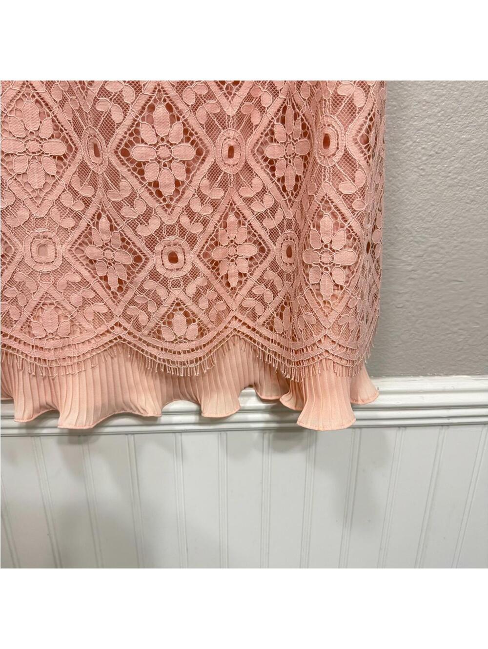 Nanette Lepore Blush Pink Lace Ribbon Ruffle Mini Dress NWT Size 12 - Picture 5 of 7
